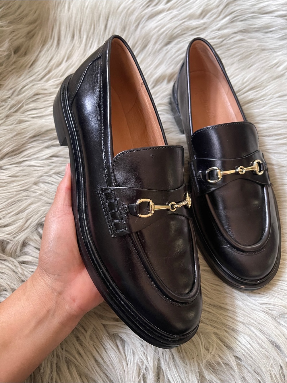 Madewell Black Leather Loafers with Gold Horsebit - Picture 2 of 5